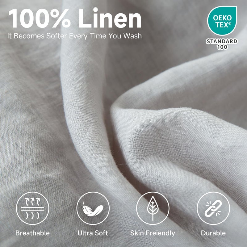 Simple&Opulence 100% Linen Fitted Sheet Twin(1 Piece), 14 Inch Deep Pocket Mattress Cover Natural French Flax Stone Washed Farmhouse Soft Breathable Bottom Sheets-Grey - Image 2
